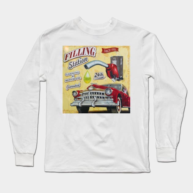 Filling Station, 1950's Style Long Sleeve T-Shirt by JonDelorme